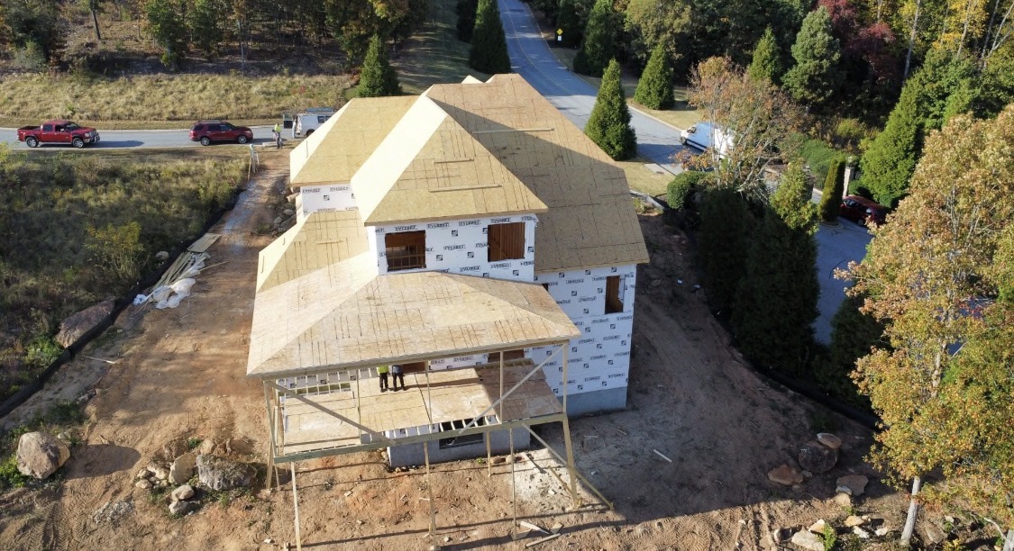 Aerial custom home construction